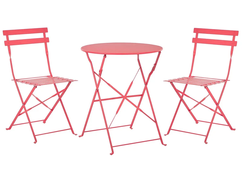 Beliani Salon de Jardin Bistrot Table et 2 Chaises en Acier Rouge Pliable avec Patins Fiori