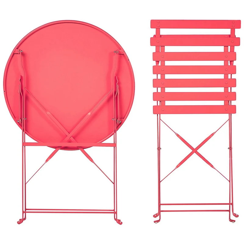 Beliani Salon de Jardin Bistrot Table et 2 Chaises en Acier Rouge Pliable avec Patins Fiori