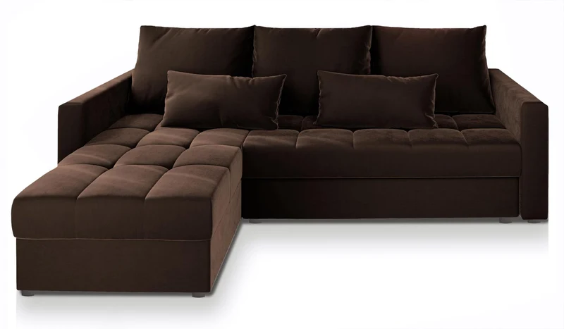 Masseno Canapé d'angle KOS PIK avec Fonction Couchage Forme en L, Moderne, avec Coffre de Rangement, Ensemble canapé de Salon - Marron