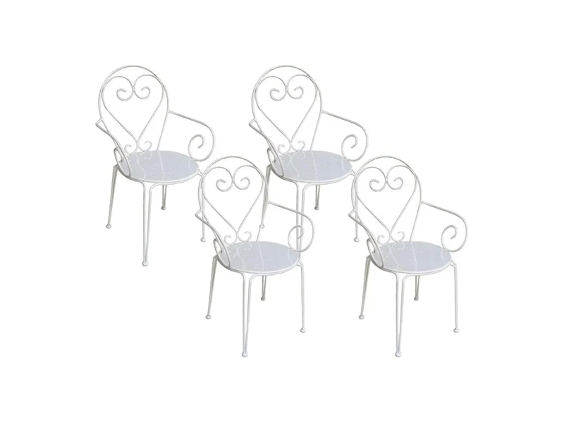 Vente-unique - Lot de 4 fauteuils de Jardin empilables en métal façon Fer forgé - Blanc - GUERMANTES de MYLIA