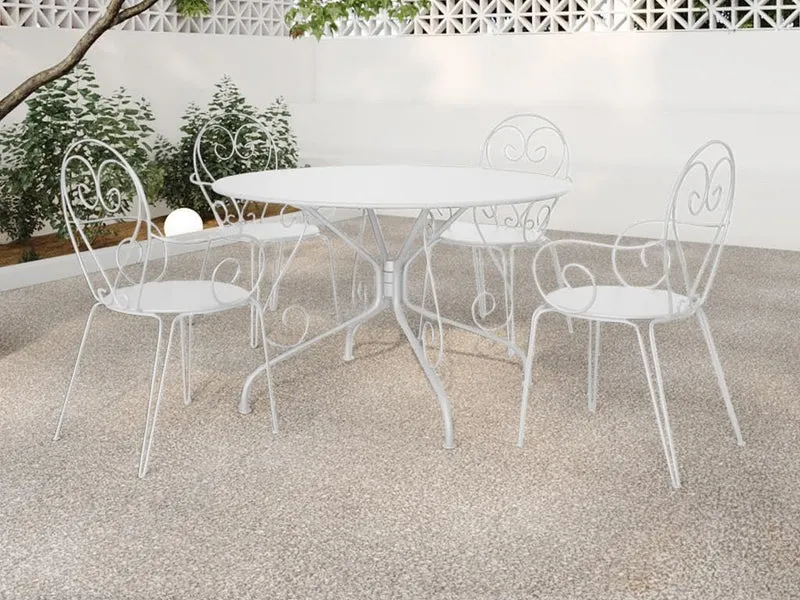 Vente-unique - Lot de 4 fauteuils de Jardin empilables en métal façon Fer forgé - Blanc - GUERMANTES de MYLIA