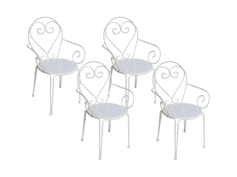 Vente-unique - Lot de 4 fauteuils de Jardin empilables en métal façon Fer forgé - Blanc - GUERMANTES de MYLIA