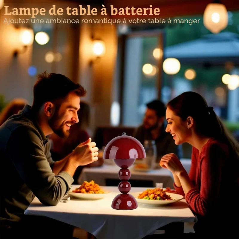 Lampe de table sans fil, lampe de chevet rechargeable à commande tactile et variable en 3 couleurs, lampe portable à pile en forme de champignon pour table de nuit, cuisine, bureau, décoration