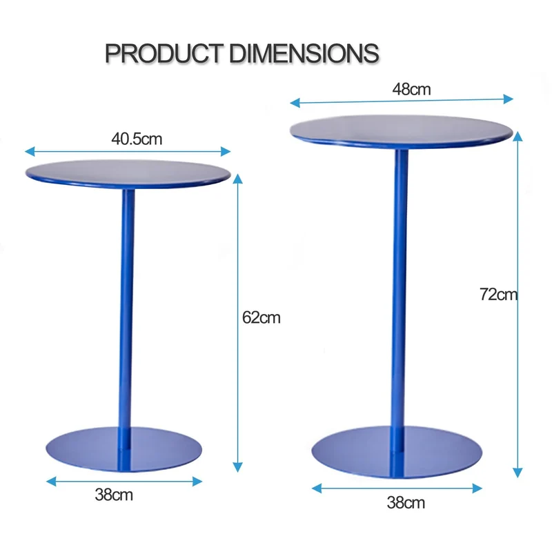 Table de salle à manger ronde moderne avec dessus de table en fer métallique et table de bar à base solide, table de cuisine pour 2 à 4 personnes pour la maison de petit espace, bleu ( Size : 48x72cm
