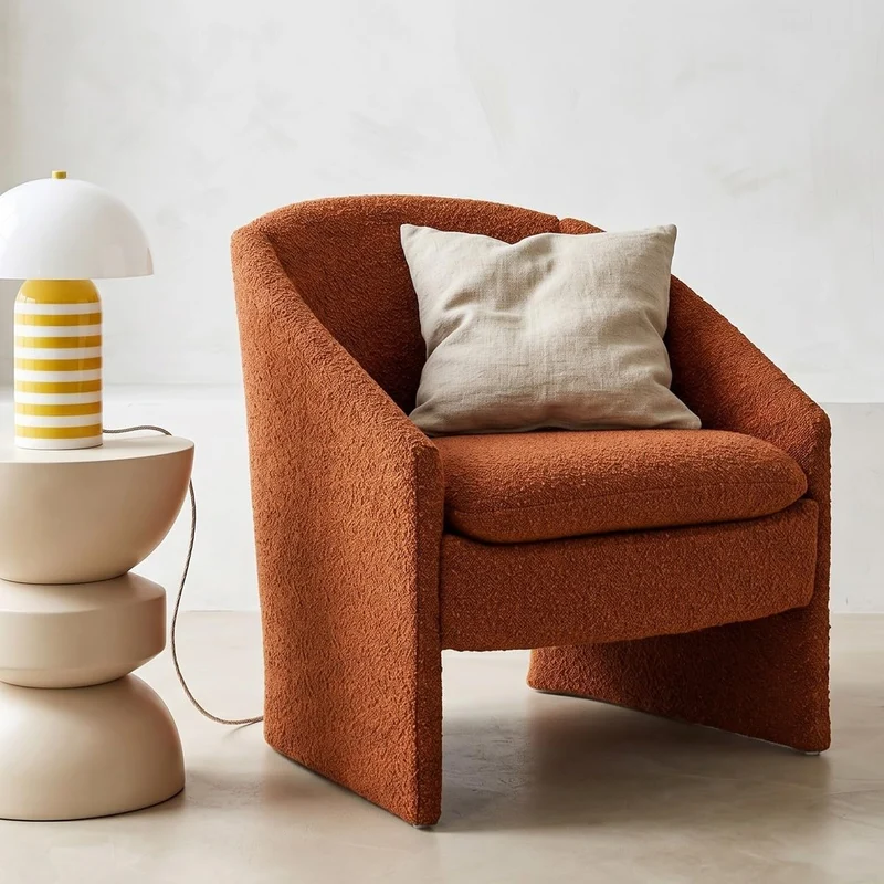 HOMIFAB Fauteuil Arrondi en Tissu bouclé Rouille - Ami