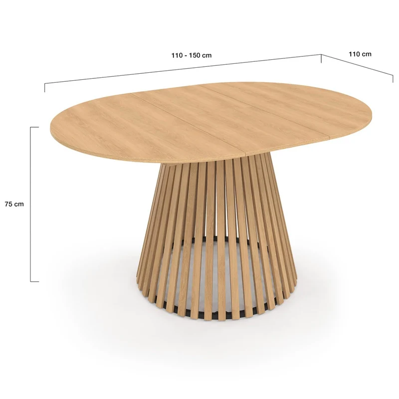 IDMarket - Table à Manger Extensible Ronde Carmen 110-150 cm Lattes Bois