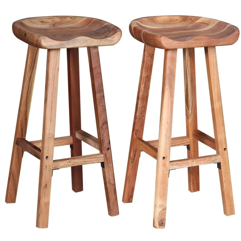 Iiaky Tabourets de Bar Lot de 2 Bois d'acacia Massif,Chaise De Bar,Chaise Bar Cuisine