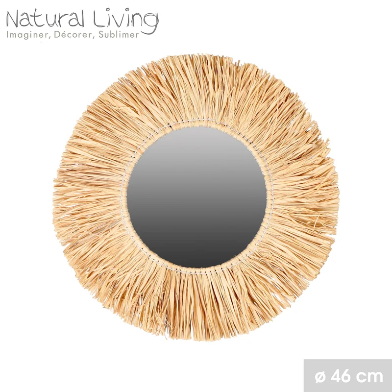 Natural Living Miroir avec Franges en Raphia DIAM 46CM