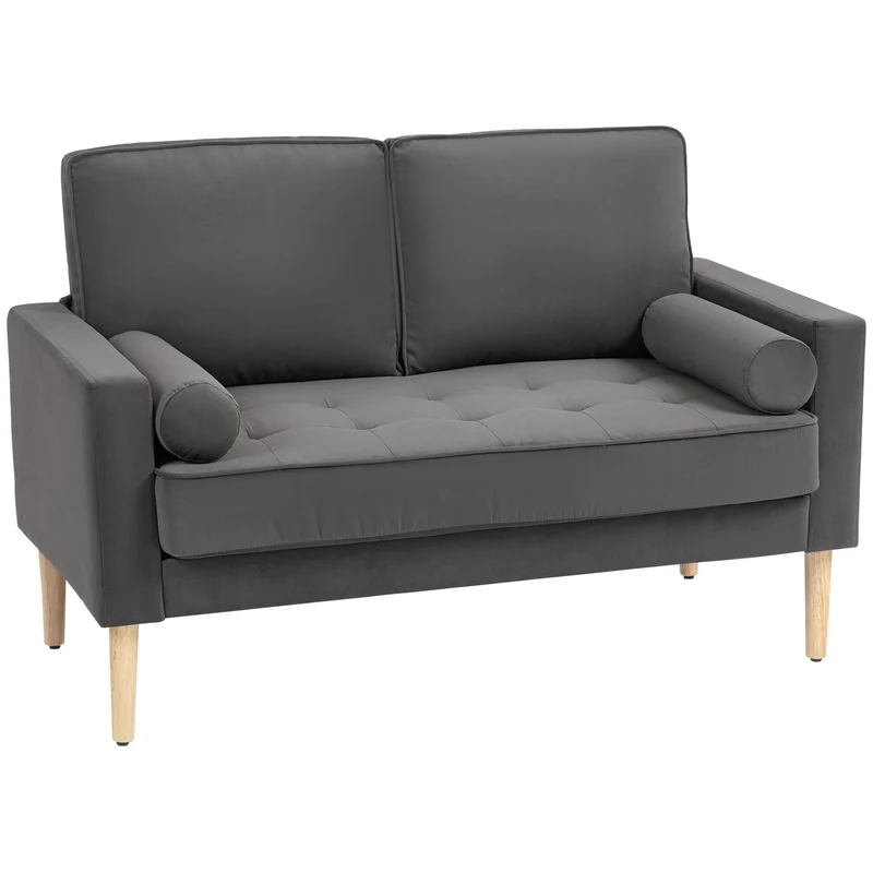 HOMCOM Canapé 2 Places Moderne Velours 127 cm, Assise Capitonnée, Gris