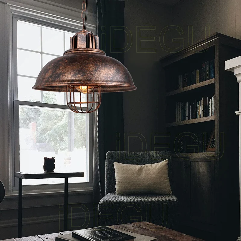 iDEGU Suspension Luminaire E27 Lustre Plafonnier Industriel Ø 33CM Noir Lampe Suspension Vintage pour Salon, Cuisine, Restaurant, Café et Bar (Z Rouille - 33CM)
