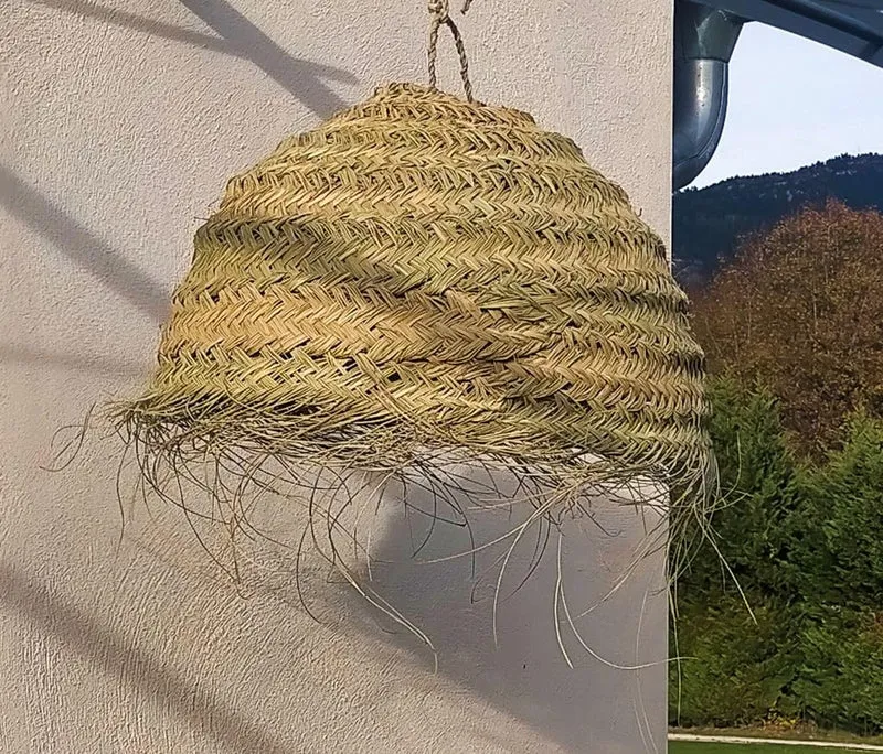Suspension paille tressée, Suspension luminaire naturelle, Luminaire naturelle extérieur fait main