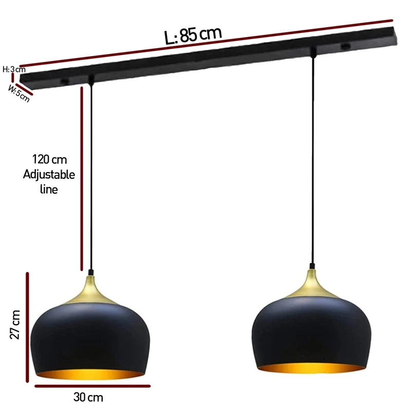 bamyum Lot de 2 Suspension Luminaire Moderne en Bois et Metal, Lustre Salle à Manger Ronde de 30 cm, Lustre Cuisine E27 en Métal, Plafonnier, Lampe pour Chambre, Salon, Couloir, Noir