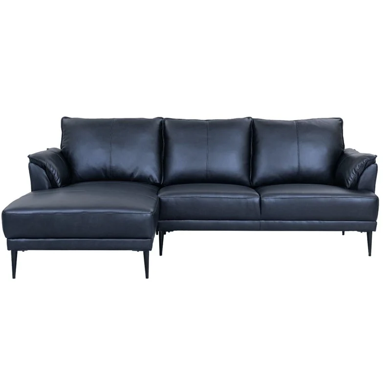 Furnhouse Ibbe Design - Canapé d'angle 3 places - En forme de L - Revêtement en cuir véritable - Ressorts ensachés - Rembourré - Pour le salon - Noir