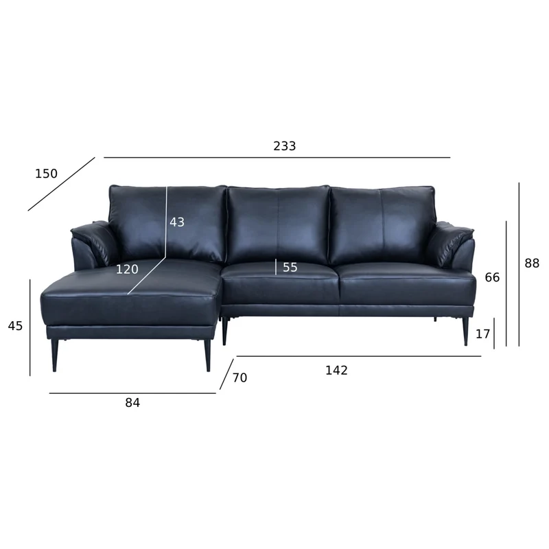 Furnhouse Ibbe Design - Canapé d'angle 3 places - En forme de L - Revêtement en cuir véritable - Ressorts ensachés - Rembourré - Pour le salon - Noir