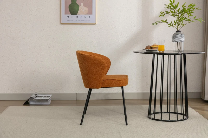 Chaise de salle à manger de luxe en velours avec fonction pivotante et pieds en métal Orange