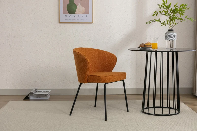 Chaise de salle à manger de luxe en velours avec fonction pivotante et pieds en métal Orange