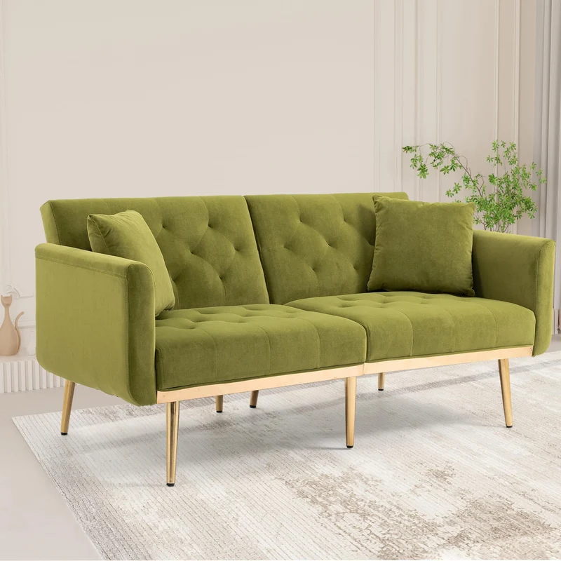YESGIGA Canapé design 3 places en velours doux, canapé-lit convertible, canapé-lit convertible, support de jambe en métal robuste, adapté à plusieurs scénarios salon, chambre à coucher (vert olive)