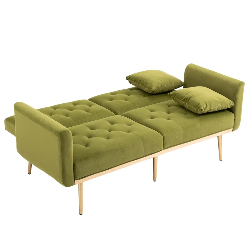 YESGIGA Canapé design 3 places en velours doux, canapé-lit convertible, canapé-lit convertible, support de jambe en métal robuste, adapté à plusieurs scénarios salon, chambre à coucher (vert olive)