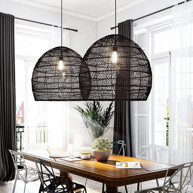 CHUNGYANG Suspension en Rotin Naturel ， Lampe d'art en Bambou Naturel Rotin Art Suspendu Plafonnier Abat-Jour, Lustre Abat-Jour Fait Main pour Lanterne D'îlot De Cuisine