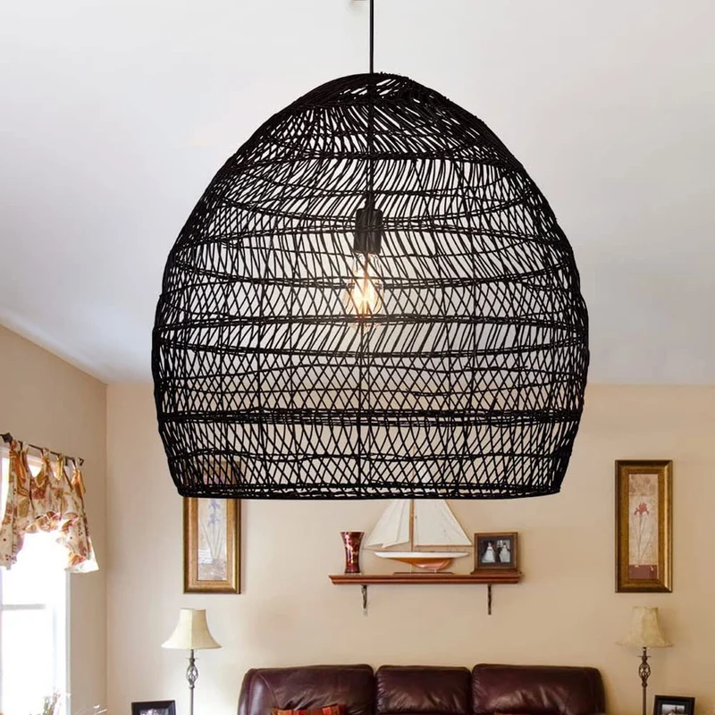 CHUNGYANG Suspension en Rotin Naturel ， Lampe d'art en Bambou Naturel Rotin Art Suspendu Plafonnier Abat-Jour, Lustre Abat-Jour Fait Main pour Lanterne D'îlot De Cuisine
