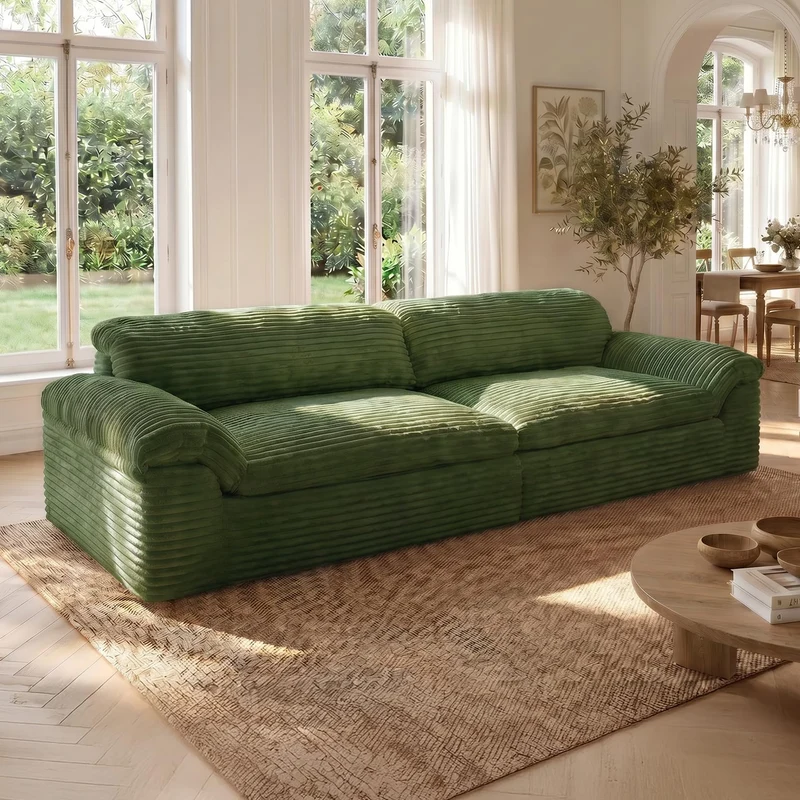 Vesgantti 260 cm Compressible canapé, Canapé 3 Places avec Assise Profonde, Velours Côtelé, Moderne modulable Cloud, pour Salon, Chambre d’Amis, Aucun Assemblage requis, Vert