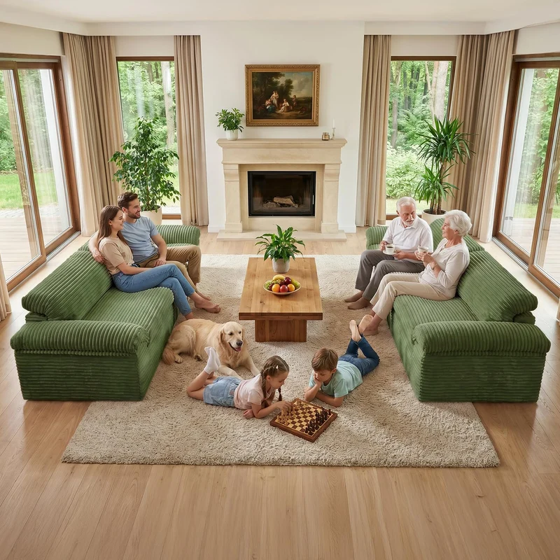 Vesgantti 260 cm Compressible canapé, Canapé 3 Places avec Assise Profonde, Velours Côtelé, Moderne modulable Cloud, pour Salon, Chambre d’Amis, Aucun Assemblage requis, Vert