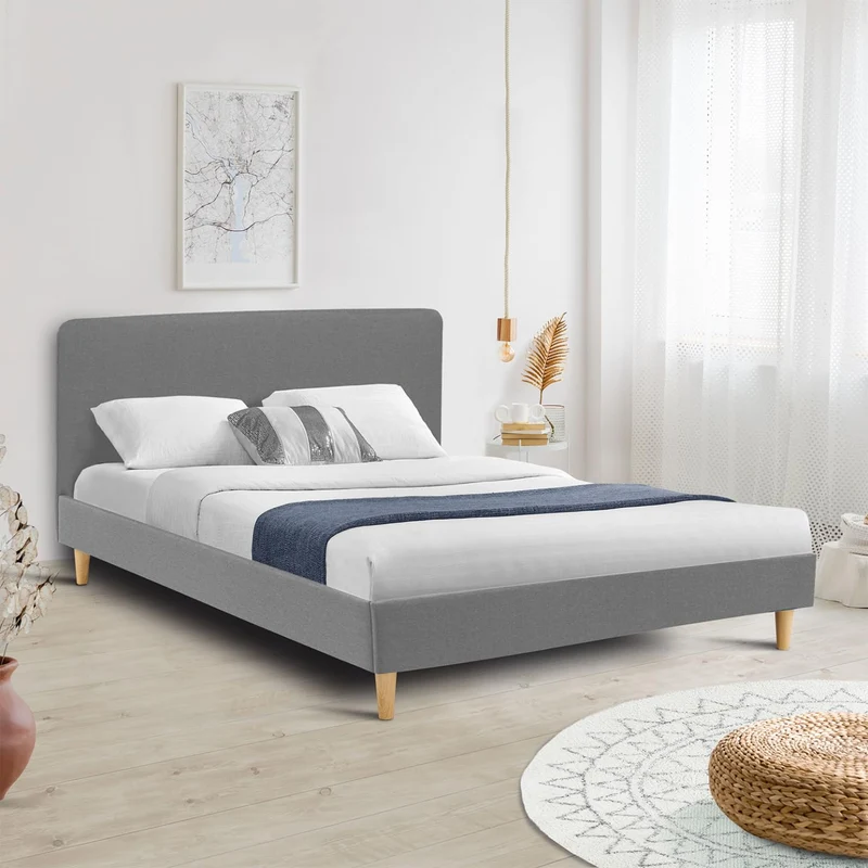 IDMarket - Lit Double scandinave Balta avec tête de lit et sommier 160 x 200 cm Tissu Gris Clair