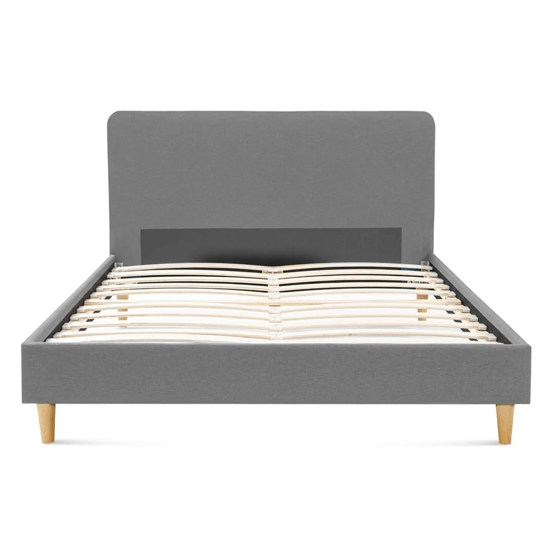 IDMarket - Lit Double scandinave Balta avec tête de lit et sommier 160 x 200 cm Tissu Gris Clair