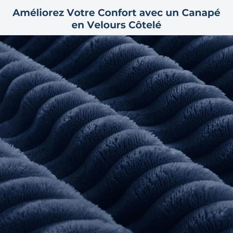 Vesgantti Canapé 3 Places Velours Côtelé sans Montage 200 x 94 x 80cm-Bleu