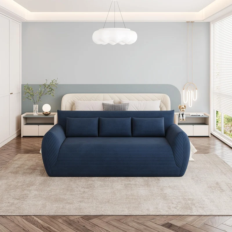 Vesgantti Canapé 3 Places Velours Côtelé sans Montage 200 x 94 x 80cm-Bleu