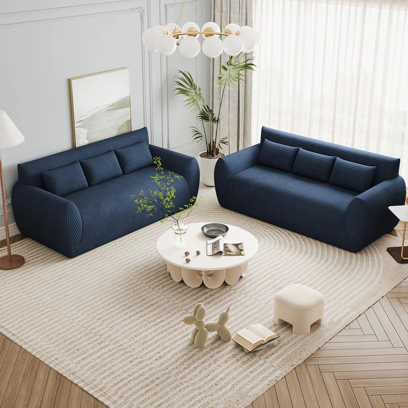 Vesgantti Canapé 3 Places Velours Côtelé sans Montage 200 x 94 x 80cm-Bleu