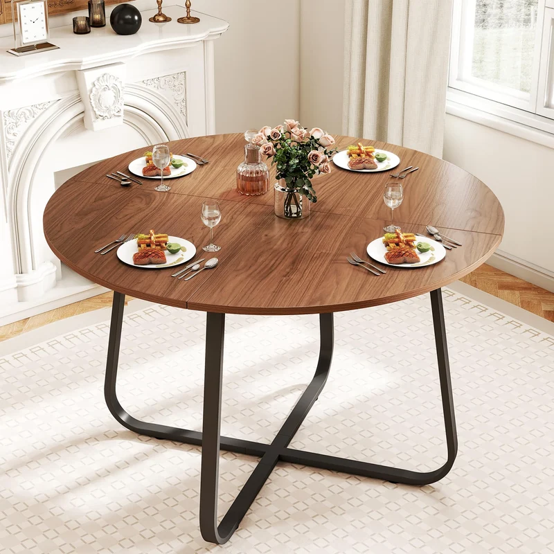 Suuiwau Table de salle à manger ronde 120 cm en bois marron noyer moderne pour cuisine, salon, salle à manger, terrasse, cour, café, bureau et autres endroits