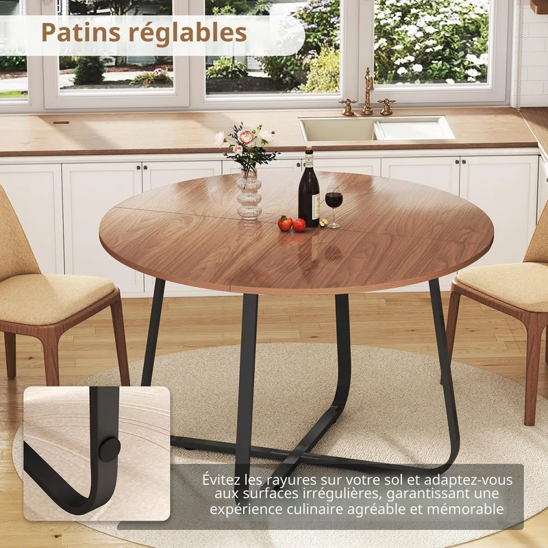 Suuiwau Table de salle à manger ronde 120 cm en bois marron noyer moderne pour cuisine, salon, salle à manger, terrasse, cour, café, bureau et autres endroits