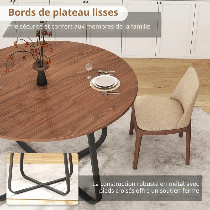 Suuiwau Table de salle à manger ronde 120 cm en bois marron noyer moderne pour cuisine, salon, salle à manger, terrasse, cour, café, bureau et autres endroits