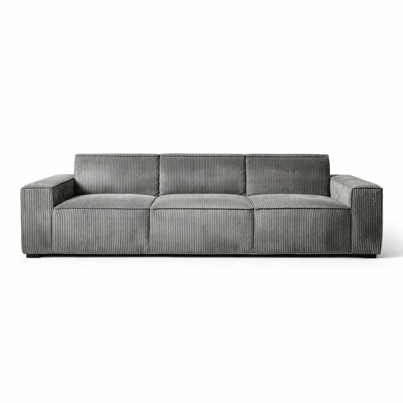 Générique Canapé-Lit Double 3,00m en Velours Côtelé Gris, Compression Vide, Mousse Haute Densité, 300x100x72cm, Design Moderne Sculptural pour Salon