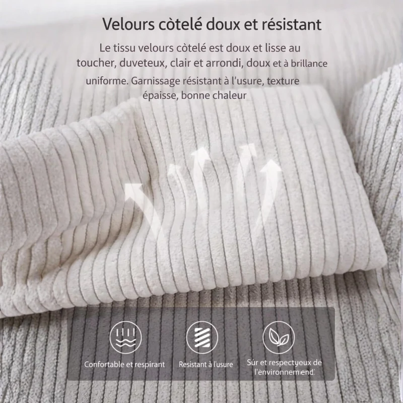 Générique Canapé-Lit Double 3,00m en Velours Côtelé Gris, Compression Vide, Mousse Haute Densité, 300x100x72cm, Design Moderne Sculptural pour Salon