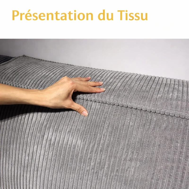 Générique Canapé-Lit Double 3,00m en Velours Côtelé Gris, Compression Vide, Mousse Haute Densité, 300x100x72cm, Design Moderne Sculptural pour Salon
