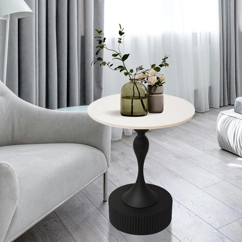 Table appoint Bout de canape Ronde Métal, Marbre, Noir