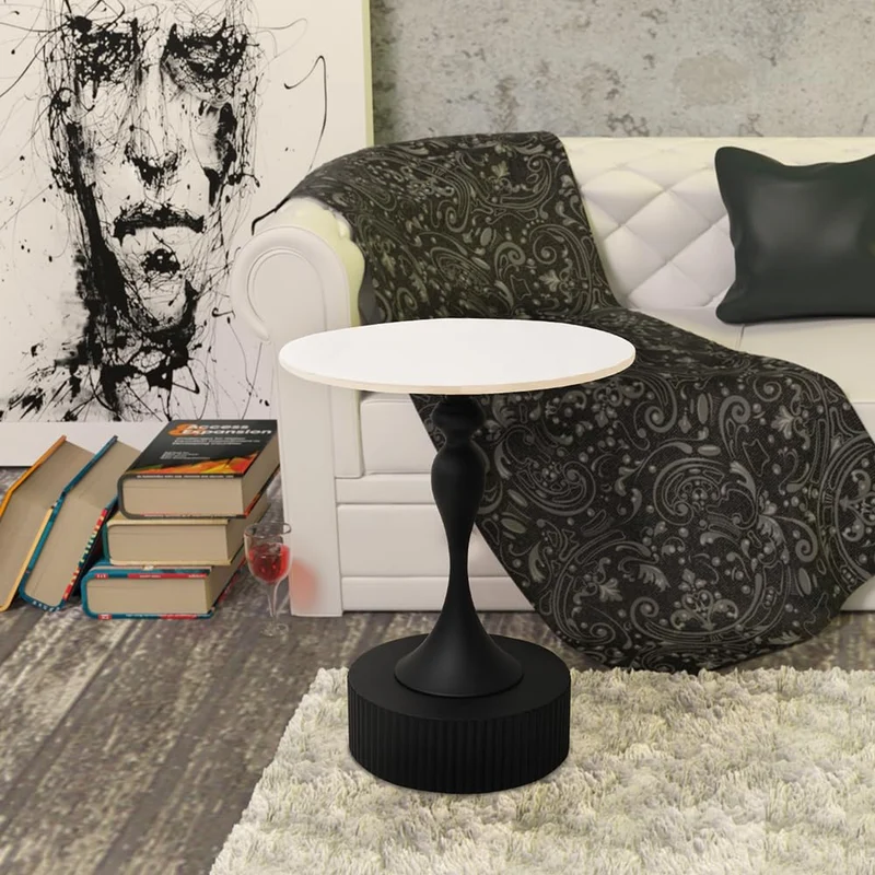 Table appoint Bout de canape Ronde Métal, Marbre, Noir