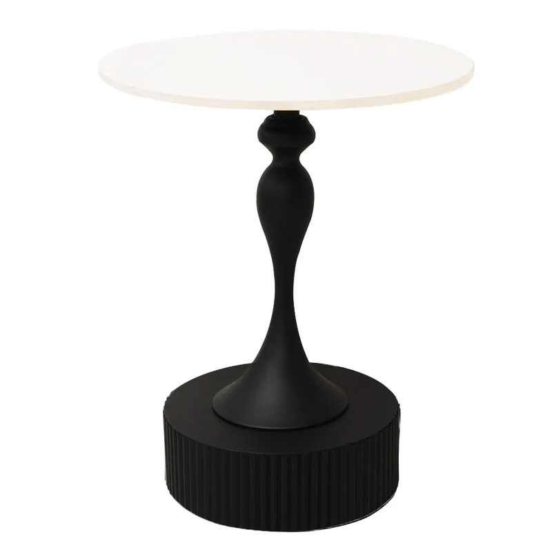 Table appoint Bout de canape Ronde Métal, Marbre, Noir