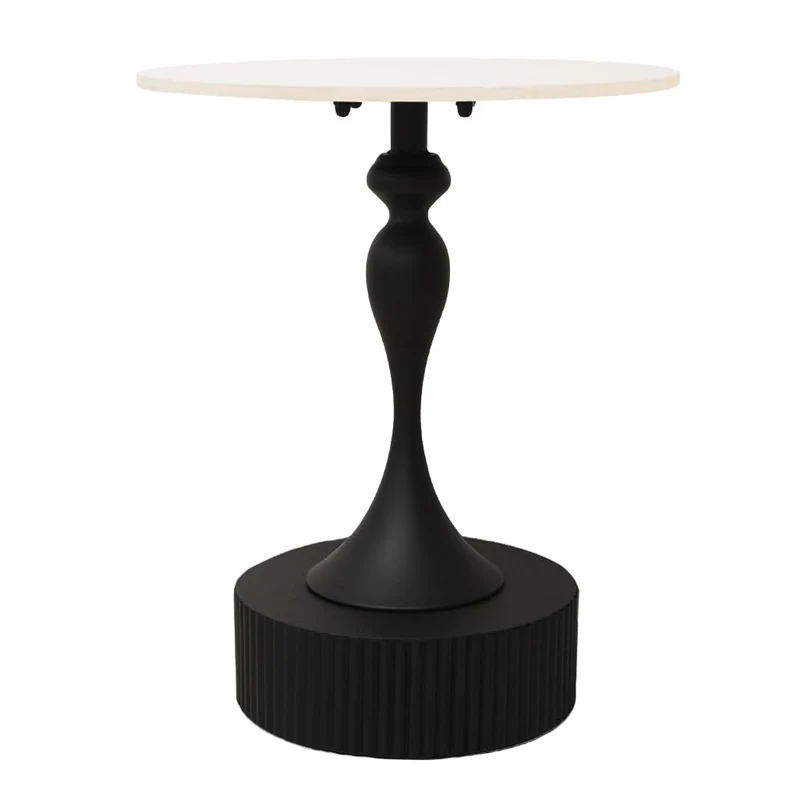 Table appoint Bout de canape Ronde Métal, Marbre, Noir