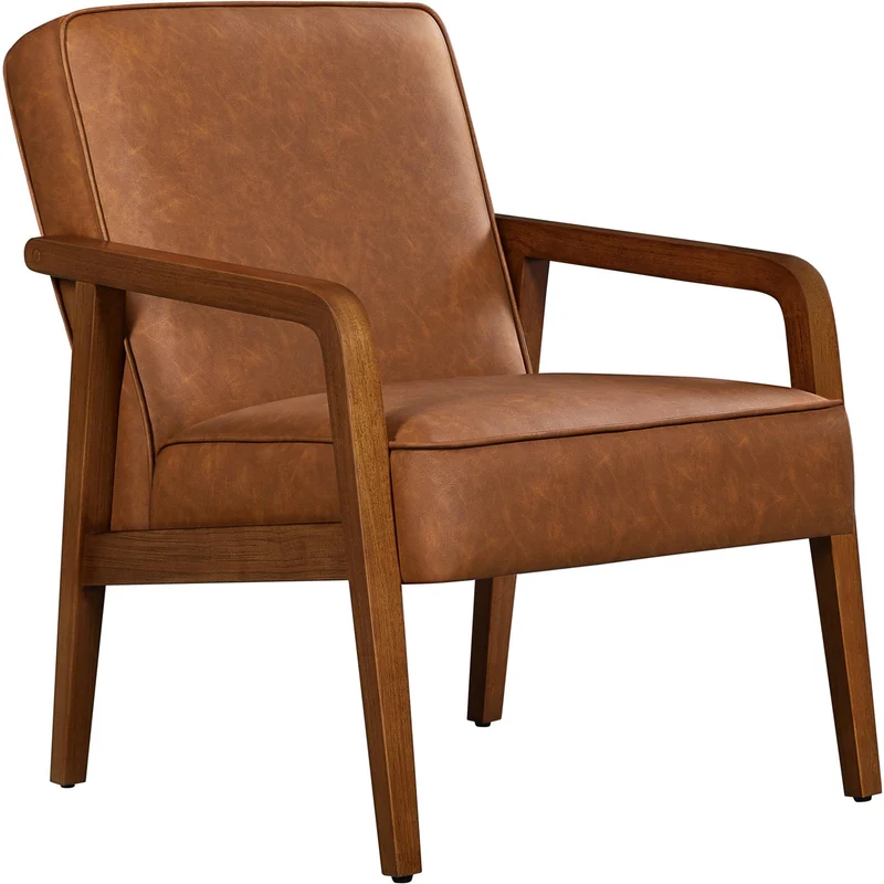 Yaheetech Fauteuil Salon Confortable Cadre Métal Fauteuils et Chaises pour Salon Siège Bien Rembouré 1/Marron Clair