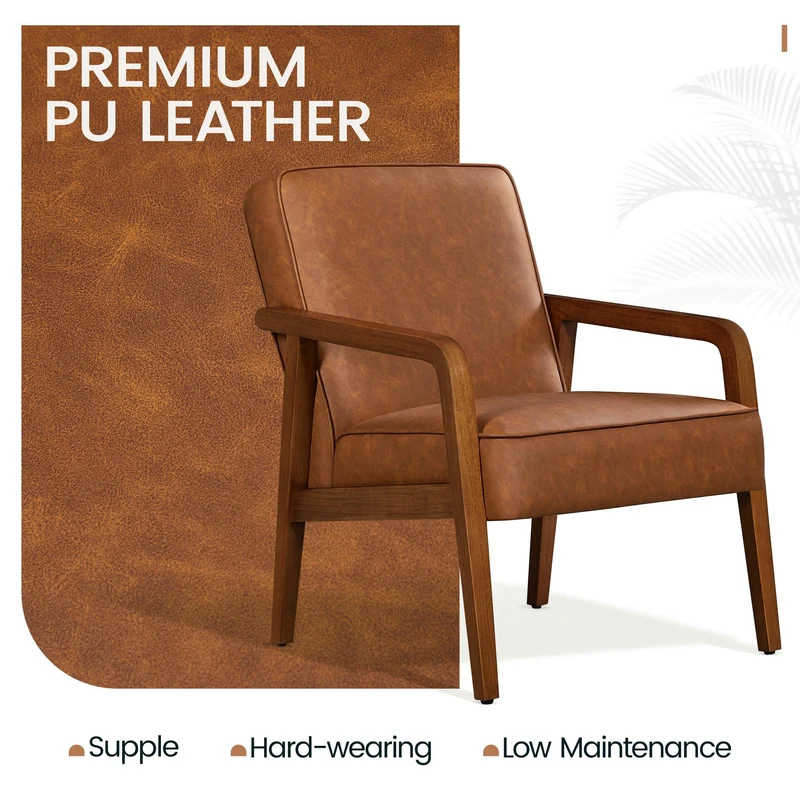 Yaheetech Fauteuil Salon Confortable Cadre Métal Fauteuils et Chaises pour Salon Siège Bien Rembouré 1/Marron Clair