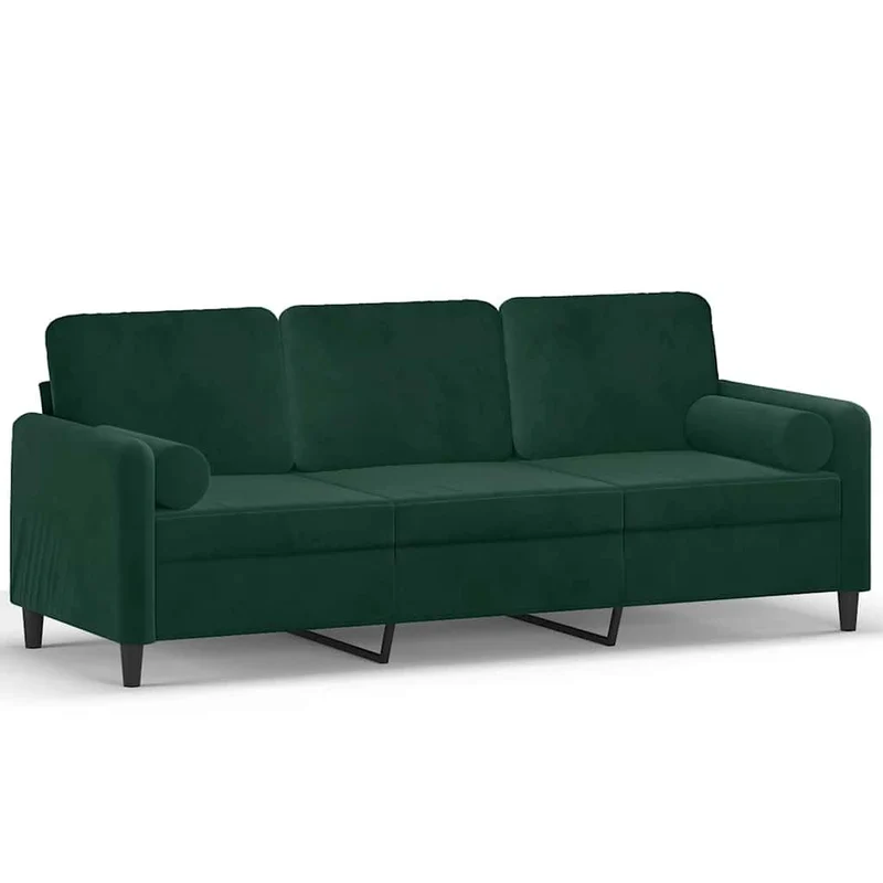 GFEROMRF Canapé 3 places en velours vert foncé 180 cm avec coussin décoratif