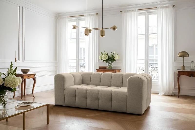 BALOO Canapé 2 Places 200cm - Design Moderne & Grand Confort Tissu Moly (Beige)