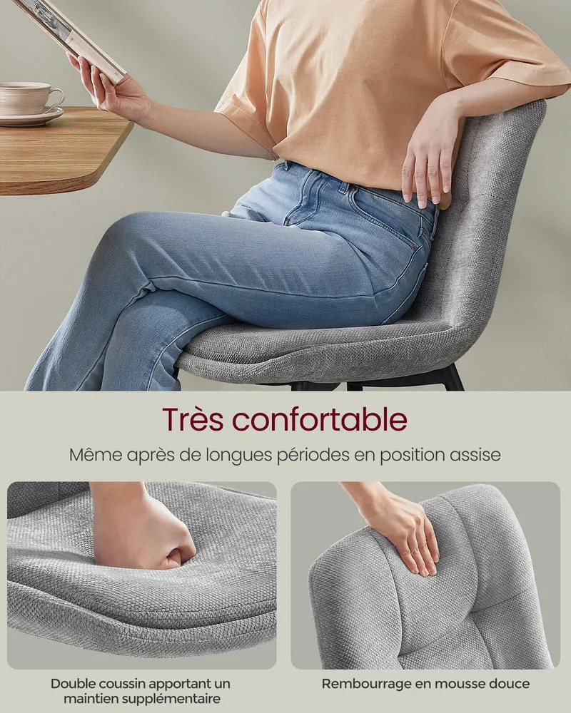 VASAGLE Lot de 2 Chaises Salle à Manger, Chaise de Cuisine Rembourrée, Chenille, Jusqu’à 120 kg, Double Coussin, Pieds en Métal, Moderne, pour Salle à Manger, Cuisine, Gris Tourterelle KDC151G01