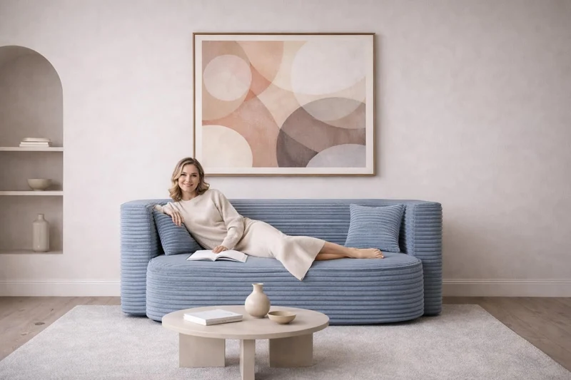 MyFoam Canapé en mousse, 3 places, 200 cm, avec fonction sommeil, déhoussable, moderne et confortable, bleu clair