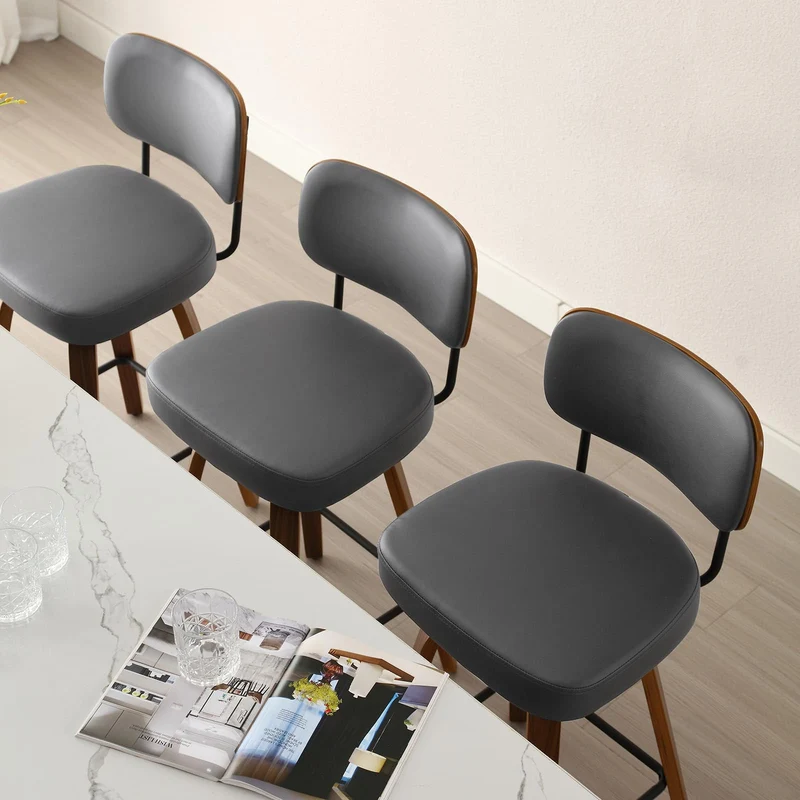 Bekrvio Lot de 4 tabourets de Bar pivotants à 360° avec Dossier, 65 cm de Hauteur d'assise - en Cuir synthétique et Bois Massif - 4 Pieds - pour Cuisine et comptoir - Chaise de Bar pivotante avec