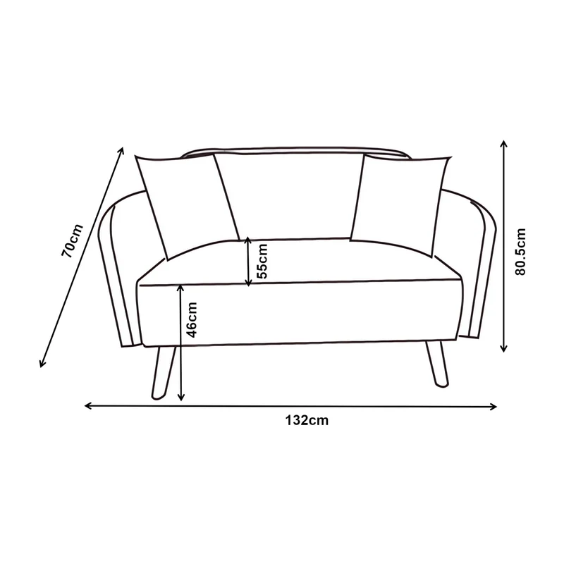 [en.casa] Canapé 2 Places Confortable avec 2 Coussins Sofa Rembourré avec Accoudoir Excellente Stabilité Capacité de Charge 320 kg Salon Chambre à Coucher Velours Côtelé 132 x 70 x 80 cm Bleu
