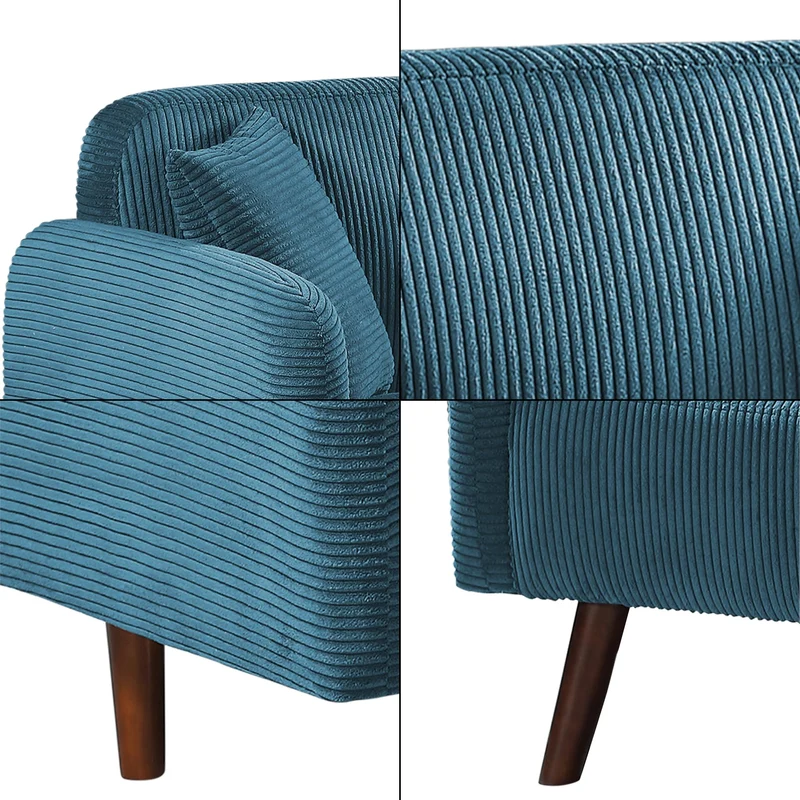 [en.casa] Canapé 2 Places Confortable avec 2 Coussins Sofa Rembourré avec Accoudoir Excellente Stabilité Capacité de Charge 320 kg Salon Chambre à Coucher Velours Côtelé 132 x 70 x 80 cm Bleu